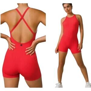 Prana Becksa Shortie 1pc Fitted Romper Built in Bra Carmine Red Heather - Medium